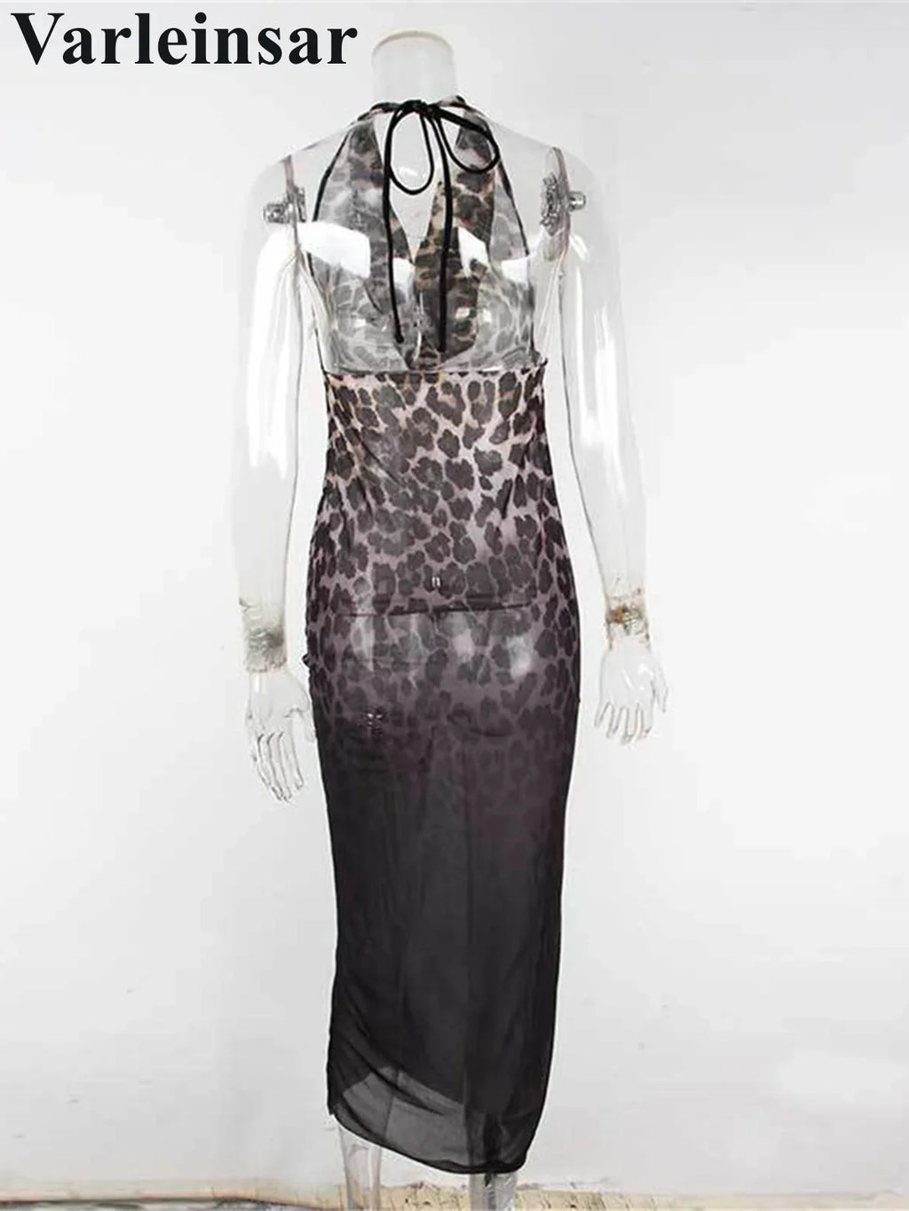 S - XL New Leopard Halter V Neck Backless Tunic Beach Cover Up Cover-ups Beach Dress Beach Wear Beachwear Female Women V7841