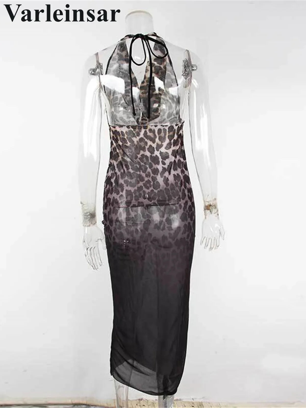 S - XL New Leopard Halter V Neck Backless Tunic Beach Cover Up Cover-ups Beach Dress Beach Wear Beachwear Female Women V7841