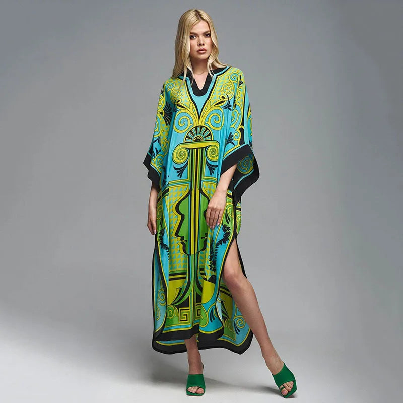 2026 Women Swimsuit Beach Cover Up dress Sleeve Kaftan Beach Tunic Long Pareos Bikinis Cover ups Summer Robe Plage Beachwear