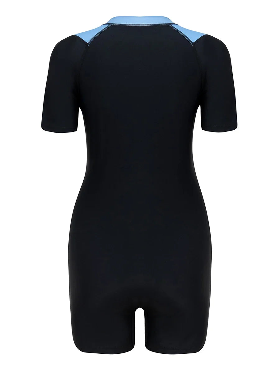 2026 Zipper Short Sleeve Slim Swimsuit Women One Piece Padded Swimwear Female Bather Bathing Swimming Swim Surf Suit Beachwear