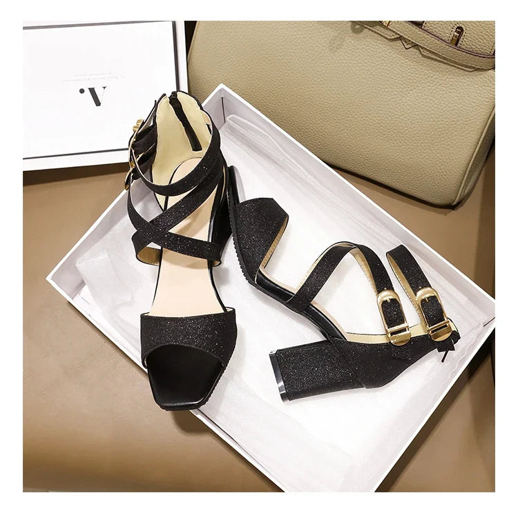 Fashion Cross Strap High Heels Sandals Party Wedding Bridal Shoes Summer Gold Silver Ladies Sandal Women