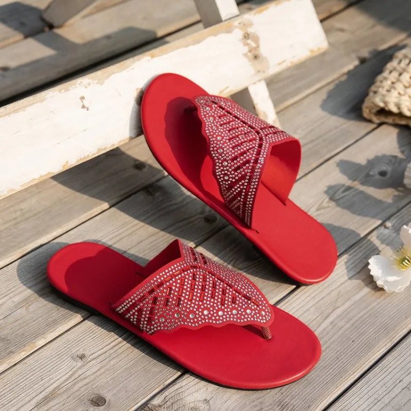 Flip-on Slippers Women's Summer Fashion Outside Wear Rhinestone Clip-in Foot Cool Slip Non-slip Versatile Slippers