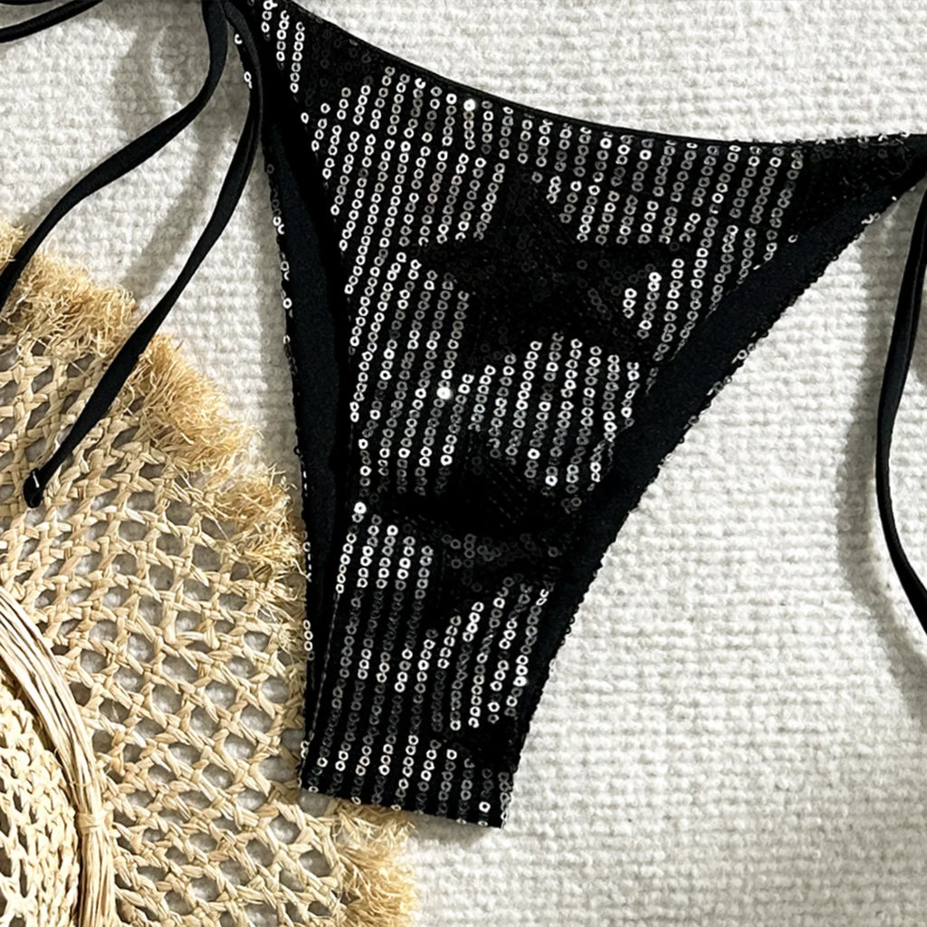 Sparkling Star Sequins Halter Bikini Women Swimsuit Female Swimwear Two Pieces Bikini Set Brazilian Bathing Suit Swim Beachwear