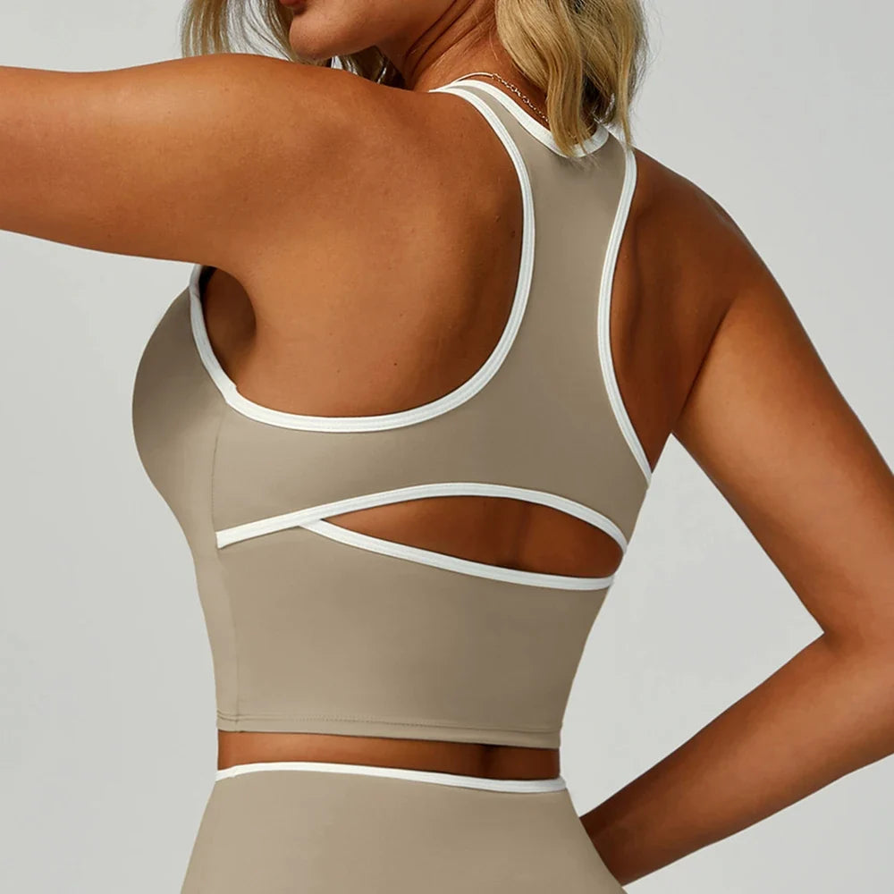 Running Sports Bra Women Underwear High Support Open Back Yoga Bra Breathable Fitness Pilates Tank Workout Top Removable Pads