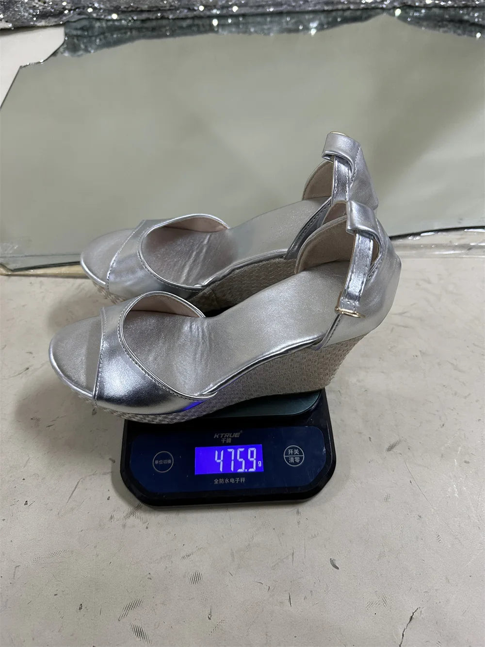 EUR Size 43 Leisure Espadrille Wedge Sandals Women Summer Chunky High Heels Shoes Silver White Platform Ankle Strap Sandals