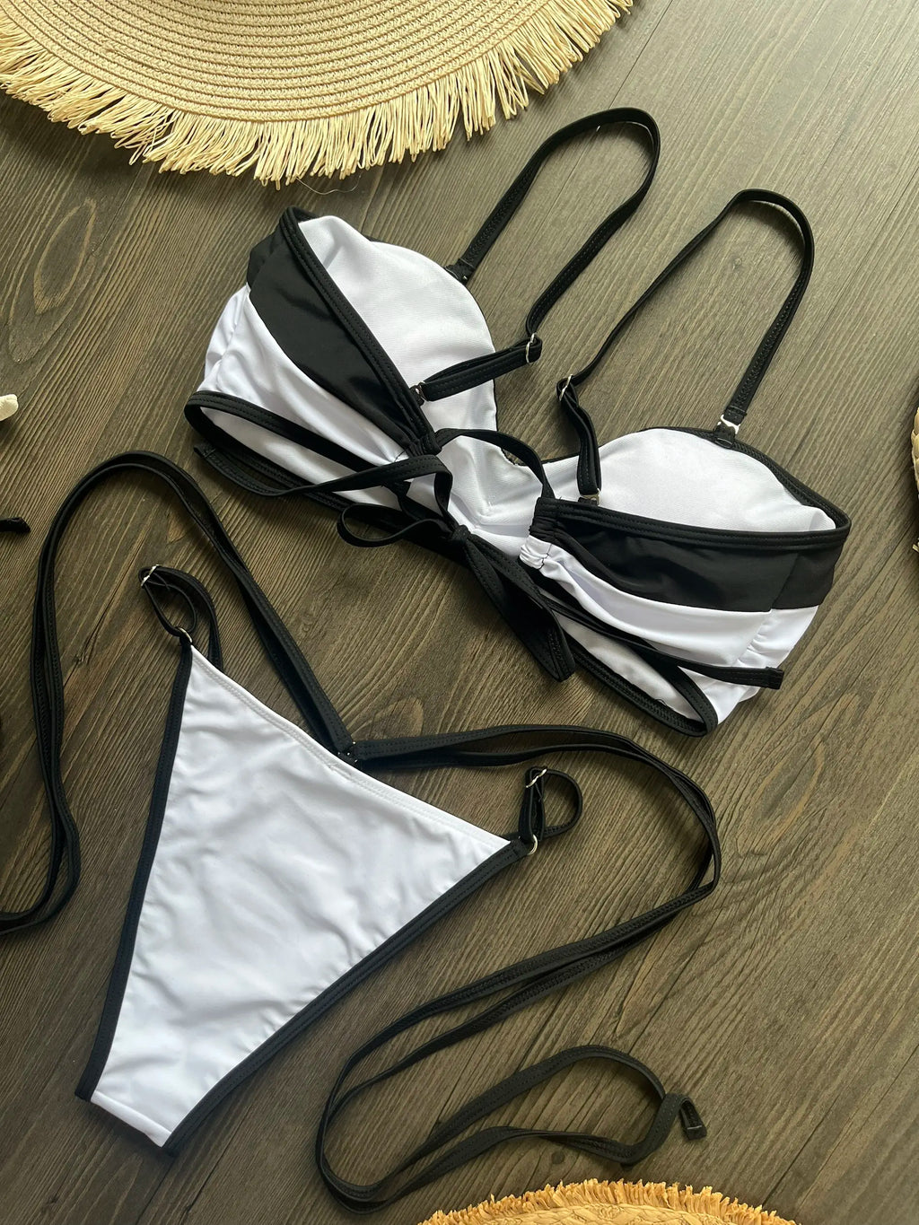 2025 New Sexy Bandeau Bikini Sets Swimsuit For Women Sexy Strappy Swimwear Female Patchwork Bathing Suit Beachwear Swimming Suit