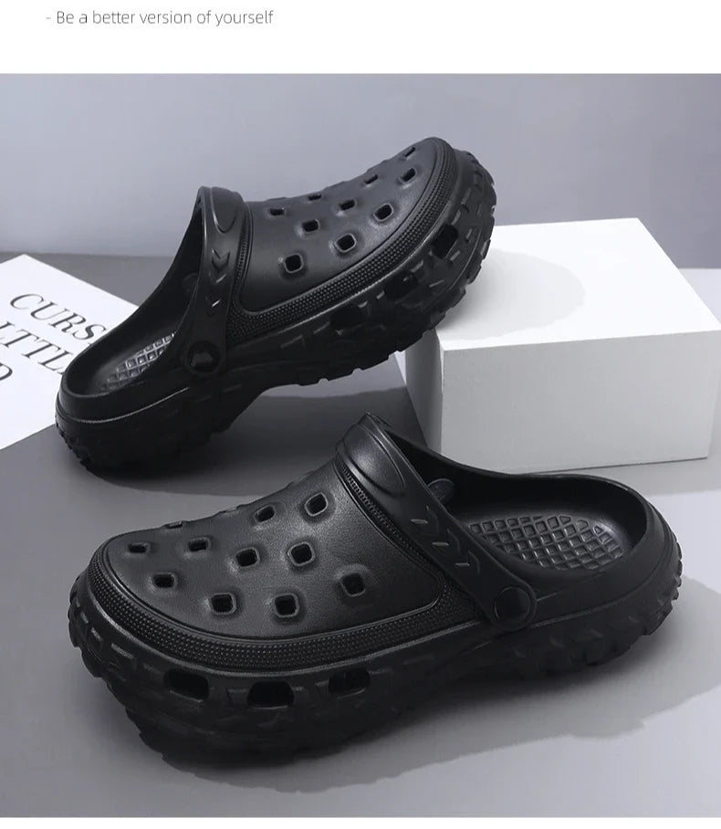 Men Summer Slippers Close Toe Leisure Clogs Soft EVA Anti-slip 2 Way Wear Shoes Couples Indoor Beach Slides Street Sandals