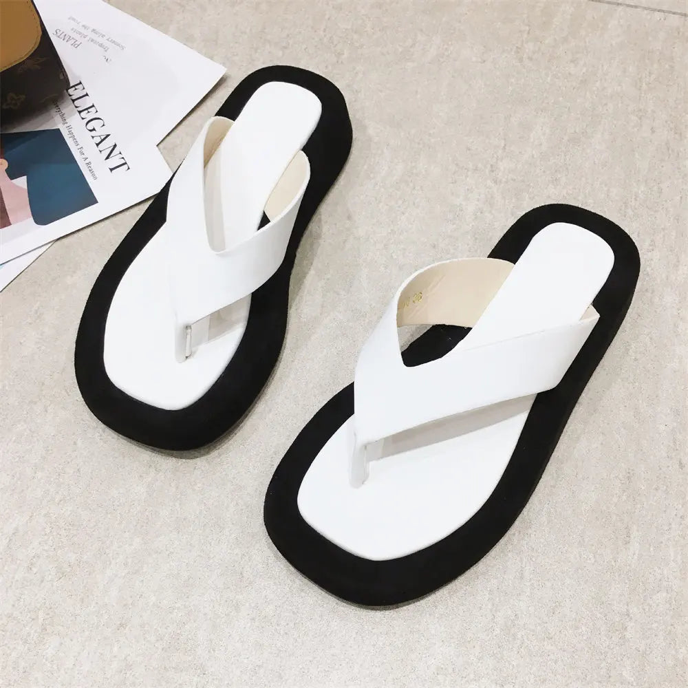 2025 Women's Flat Flip Flops Sandals Black White Summer Shoes Casual Outdoor Wear Beach Vacation Slides