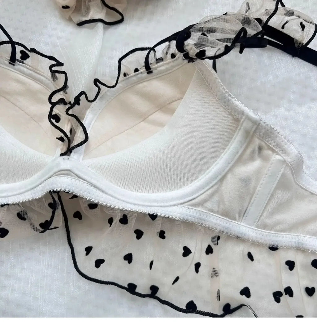 Japanese Mesh No-wire lace Underwear set Women's small breasts gather sexy pure desire sweet bra cute bra Panty SET TUSHY
