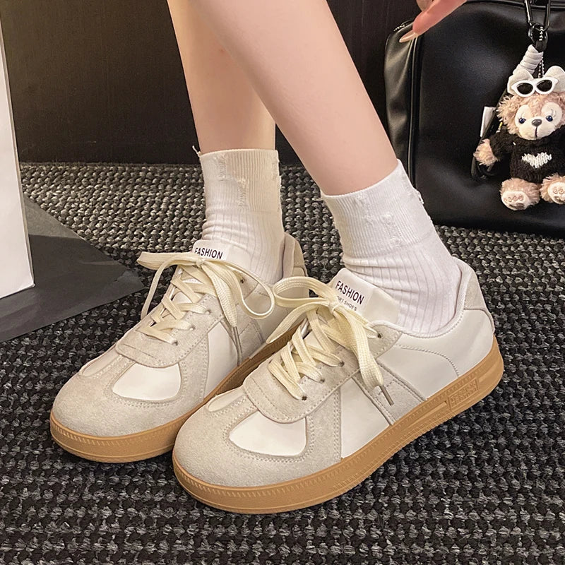 Silver Patchwork Platform Sneakers Women Thick Bottom Lace Up German Training Shoes Woman Spring Autumn Korean Non Slip Flats