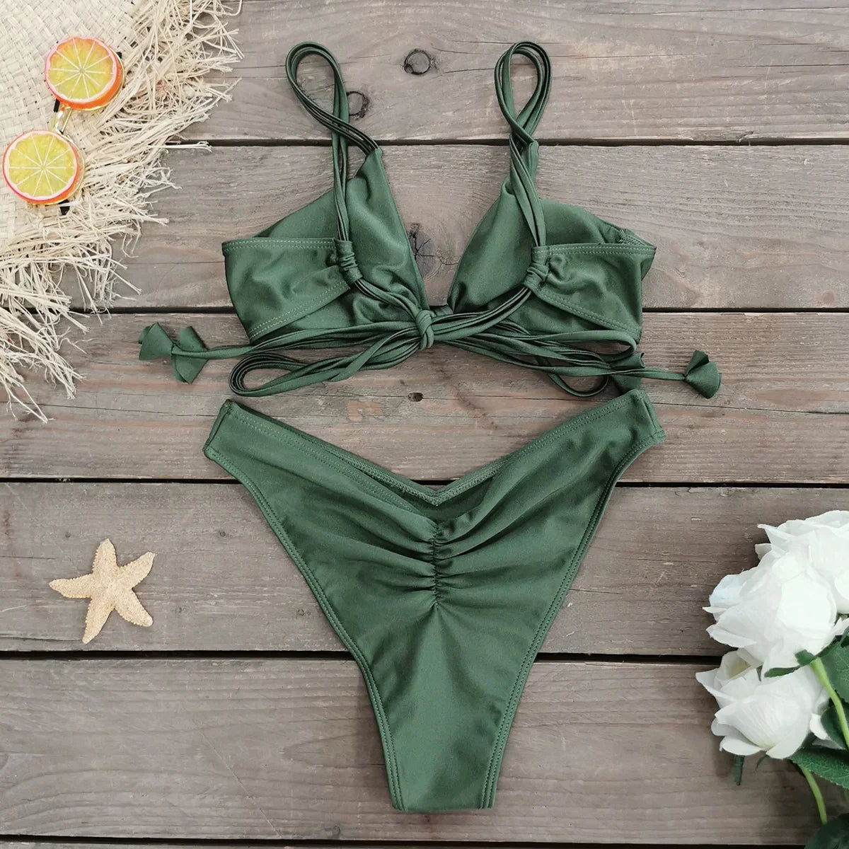 New Halter Bikini High Leg Swimsuit Swimwear Women Deep Back Two-Piece Separates Bikini Sets Strappy Bathing Suits