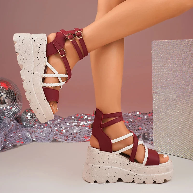 Cross Band Chunky Platform Sandals Women 2025 Summer Thick Sole Wedges Rome Sandles Woman Super High Heel Gladiator Sandalias 43