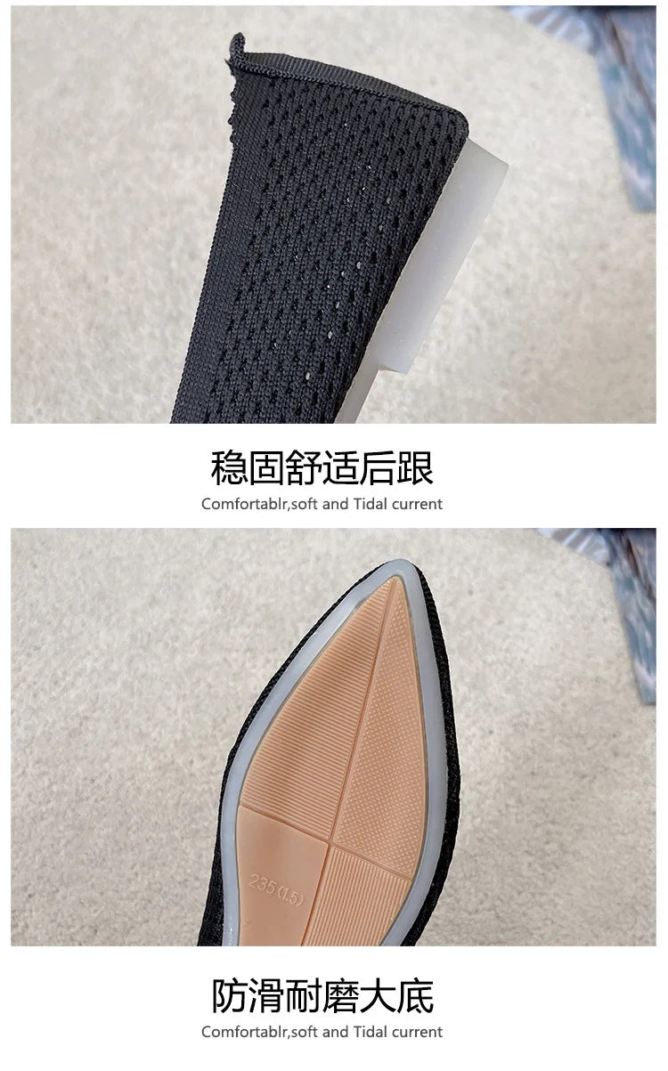 2025 Women Pointed Toe Flats Breathable Fabric Spring Summer Flat Shoes Soft Sole Slip-on Girls Daily Walking Driving Loafers