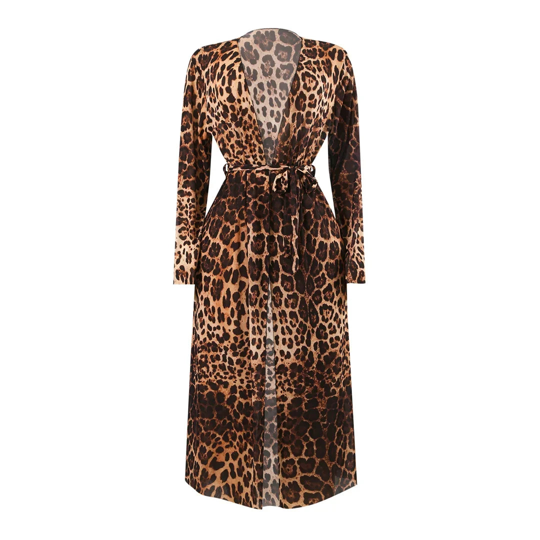 S - XXL With Cover Up Long Sleeve Leopard Printed Women Swimwear One Piece Swimsuit Female Padded Bather Bathing Suit Swim V7353