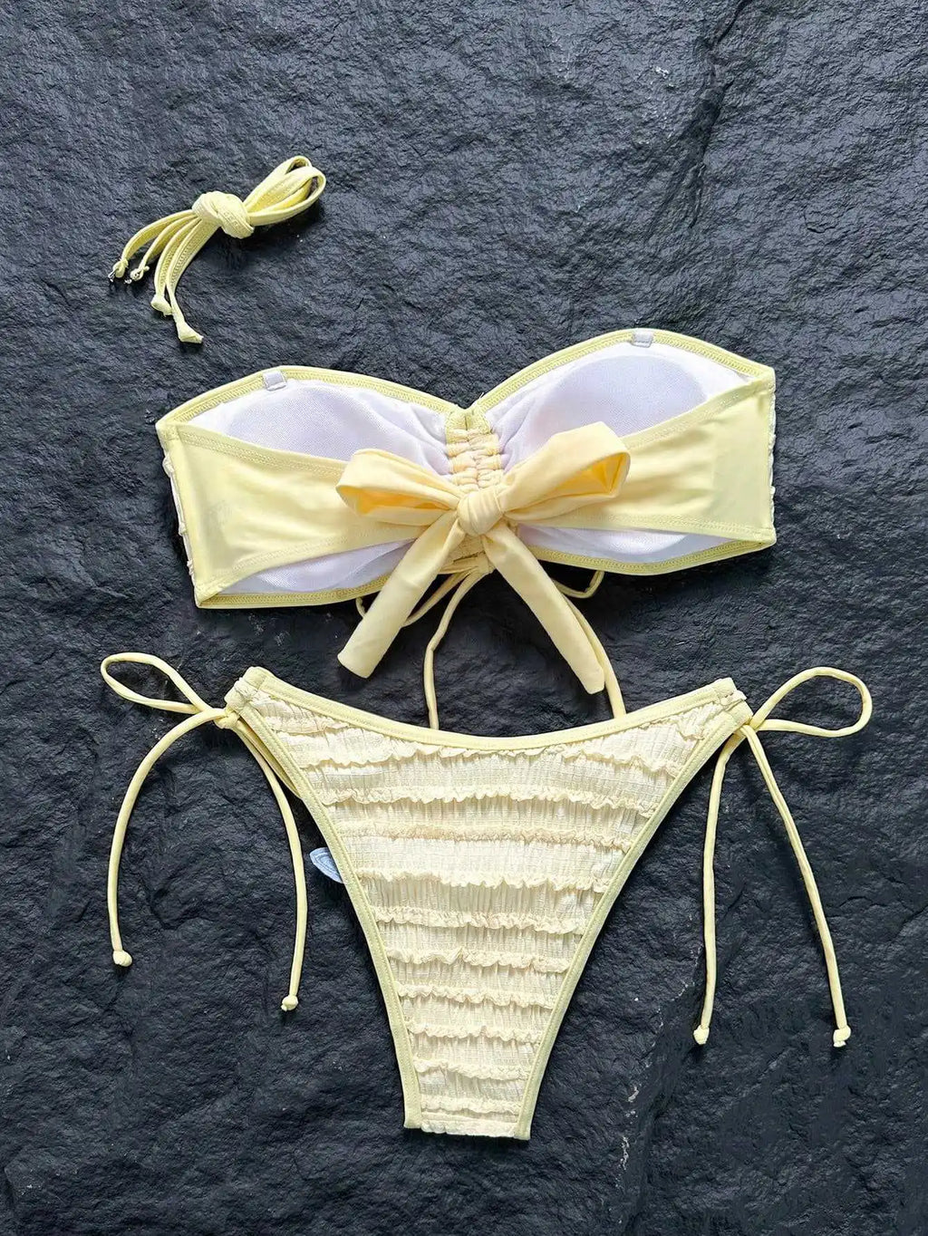 Sexy Yellow Starfish Bikini Set 2026 Women Bandeau Pleate Push Up Bra Drawstring Side Thong Swimsuit Beach Bathing Suit Swimwear