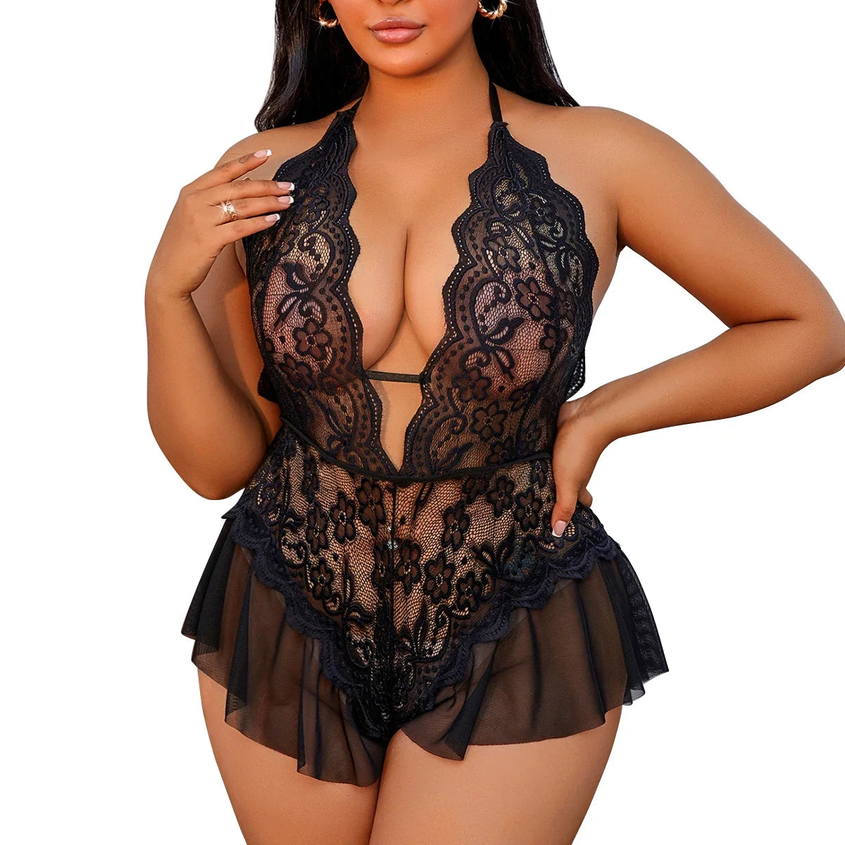 Plus Size Erotic Costume Women's Underwear Open Crotch Lace Babydoll Dress Dirty Sexy Lingerie Sex Clothes 1XL-4XL