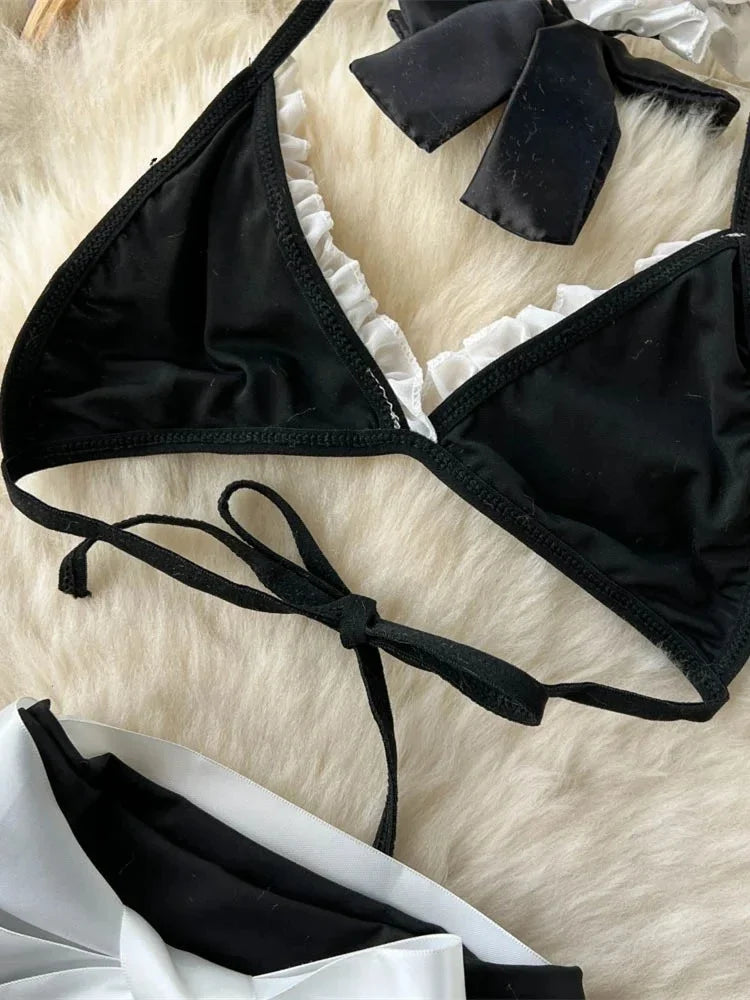 Women's Sexy Bow Lace-Up Sensual Dress Set Fashion Uniform - Trendy Comfortable Dress Ensemble for Adults New