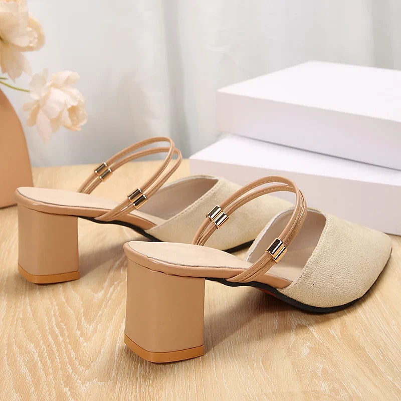 Zoki Sexy Pointed Toe Thick Heels Sandals Women 2026 Flock Slip On High Heel Party Shoes Woman Plus Size 42 Fashion Sandalias