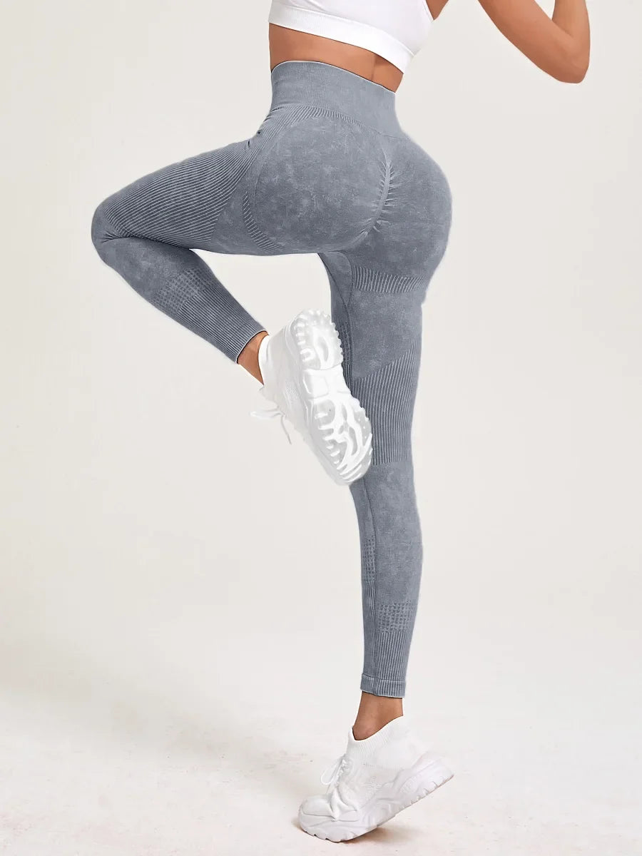 Retro Stone Wash Sportswear Woman Gym Yoga Pants Distressed Seamless High Waist  Women Sports Leggings Tummy Control Squat-Proof