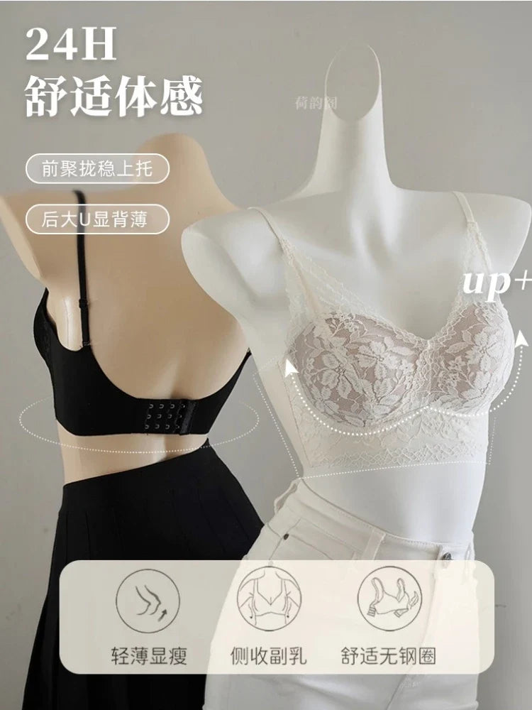 Tight Fit French Lace Bra for Small Bust - Comfort Lift Anti Sagging, Sexy Lace Back & Thin Strap Lingerie MOYISU Sexy Bras AB