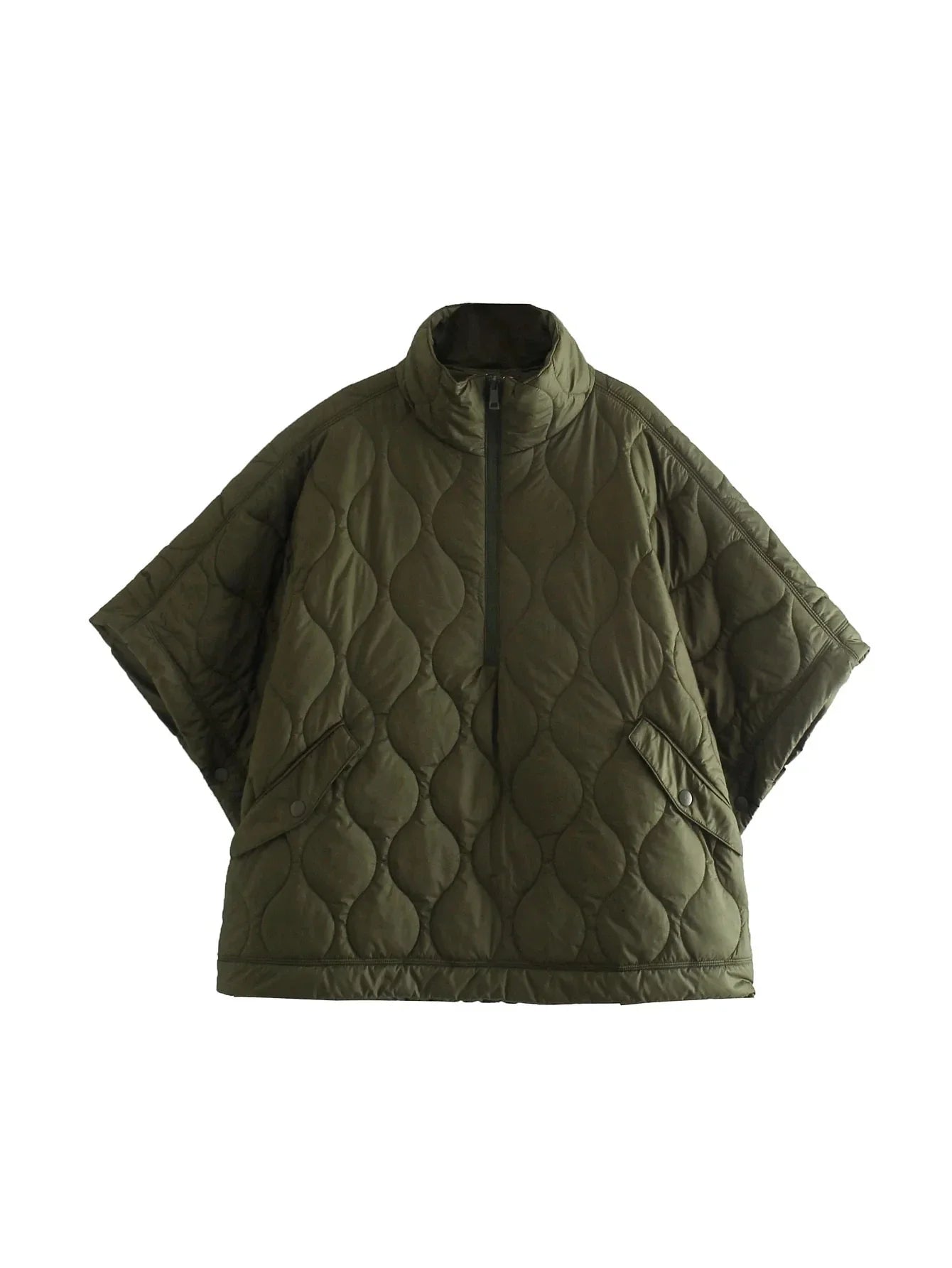 Quilted Argyle Coat Cape Rainproof Jacket Women Winter Jacket Army Green Casual Padded Loose Parkas Oversize Turtleneck Coat