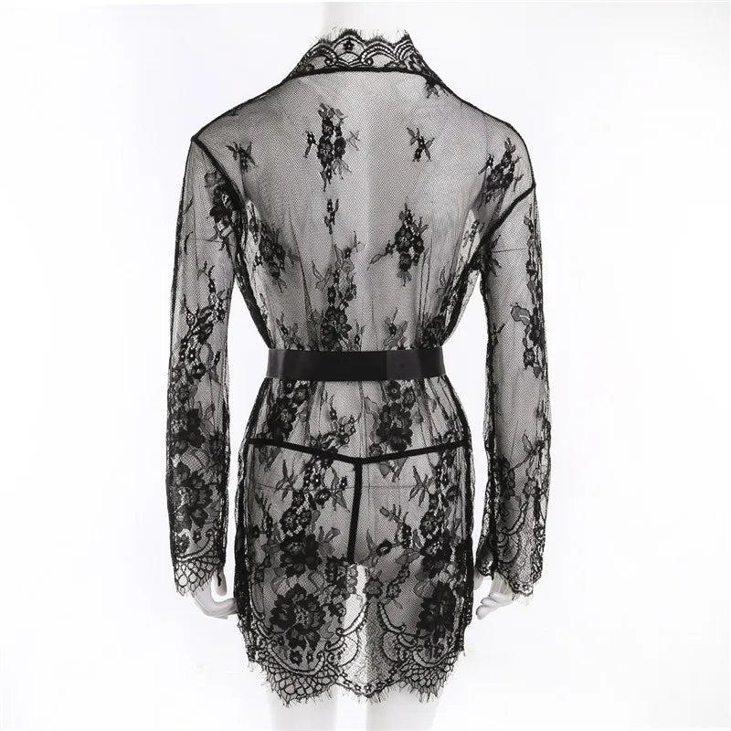 Lace Nightgowns Sleepwear Transparent Pajamas Negligee Open Crotch Sleepdress Women Robes Nightwear Sexy Underwear