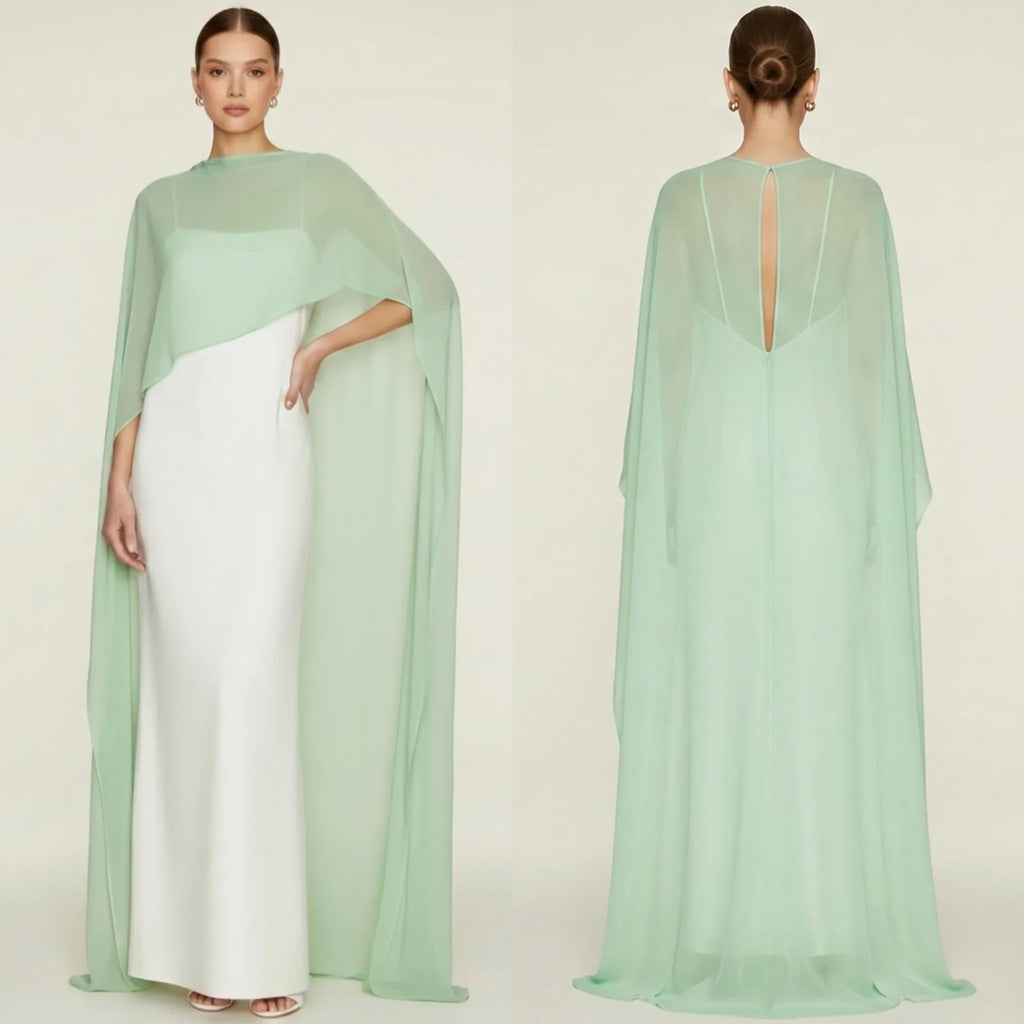 Women's Sheer Chiffon Cape Bat Sleeve Floor Length Shawl Elegant Cover Up Tops Party Evening Cape Blouse f