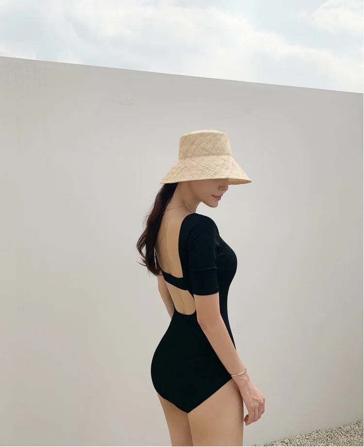 New Korea Sexy Mesh Cut Hollow Out High Waist Swimsuit Lady Monokini One Piece Swimwear Women Swim Bath Suit