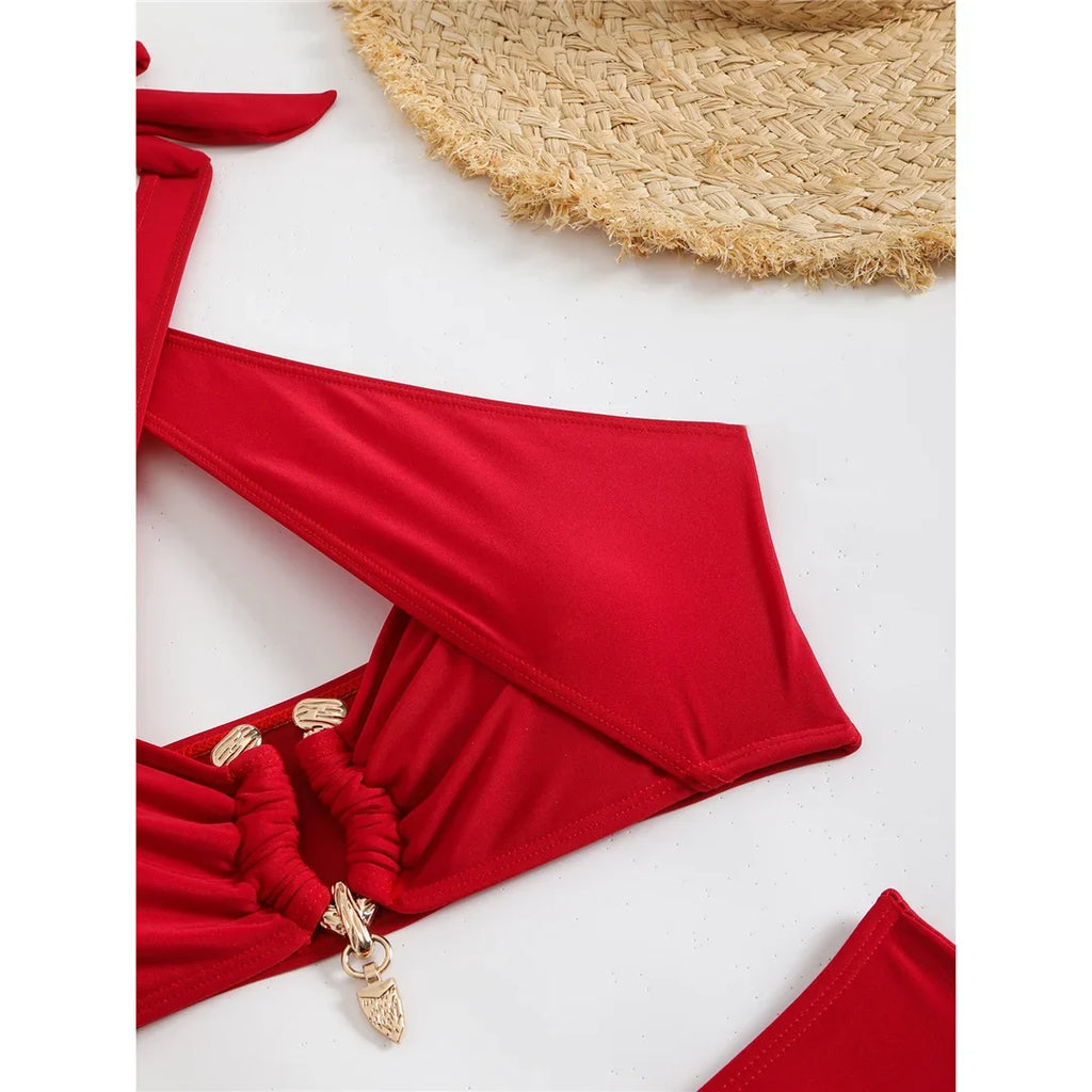2026 Halter Cut Out High Waist Bikini Female Swimsuit Women Swimwear Two-pieces Bikini set Padded Bather Bathing Suit Swim V6256