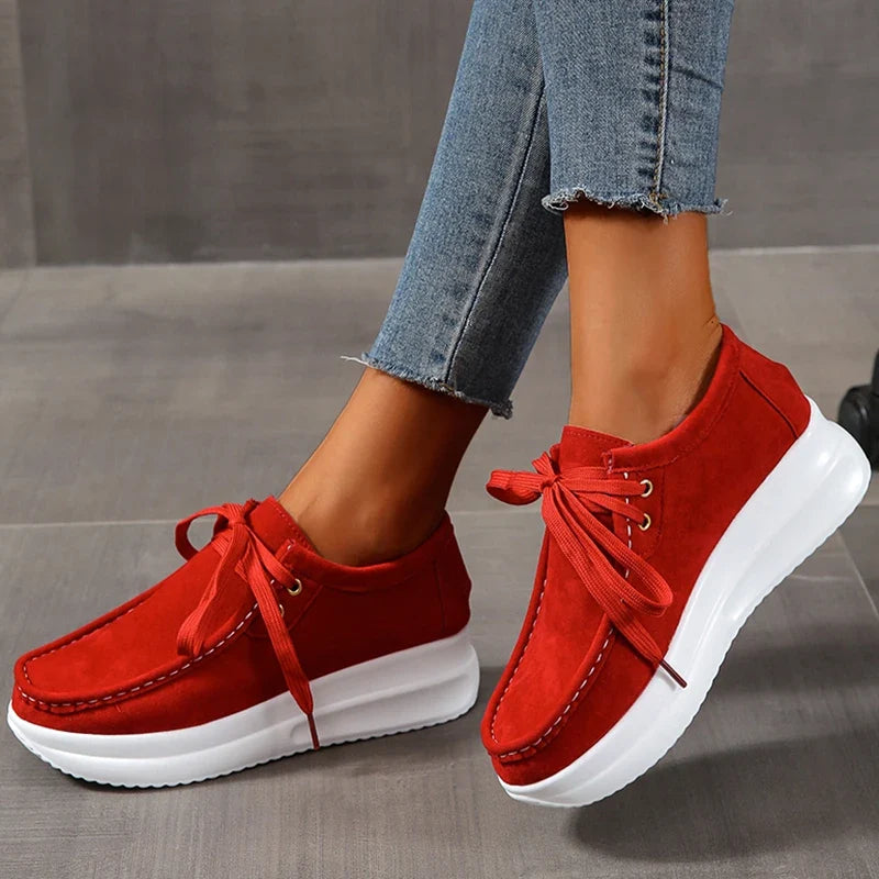 Yellow Lace Up Thick Bottom Sneakers Women Lightweight Wedges Platform Sport Shoes Woman Plus Size 43 Anti Slip Walking Shoes
