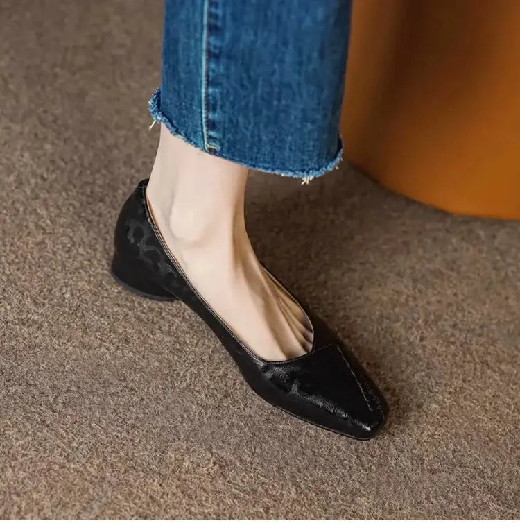 Fashionable and Comfortable Square-toe Shallow-mouth Single Shoes  New Block Heel Temperament Casual Women's Shoes