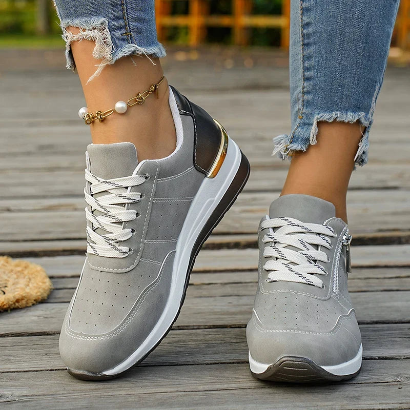 Plus Size 44 Platform Casual Sneakers for Women Lace Up Anti Slip Thick Sole Sport Shoes Woman 2026 Spring Zipper Walking Shoes