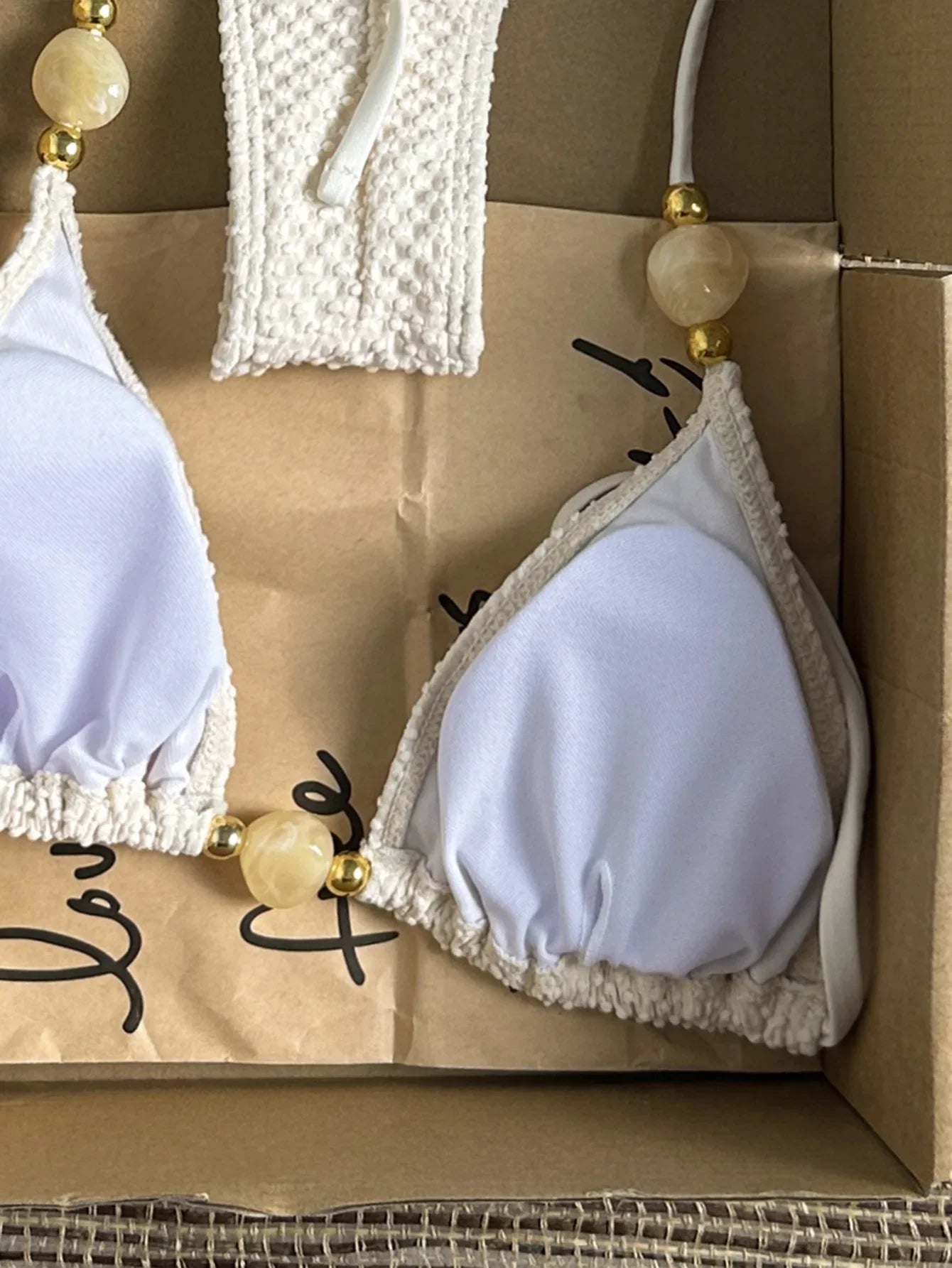 Wrinkled Crinkled Halter Beads Bikini Female Swimsuit Women Swimwear Two-pieces Bikini Set Brazilian Bather Bathing Suit Swim