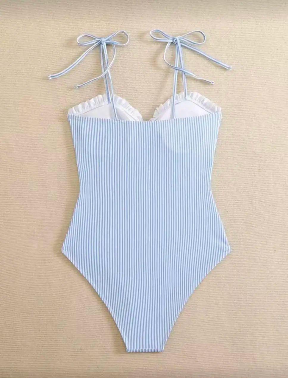 2026 Strappy Swimsuit One Piece Sexy Striped Ruffle Swimwear Women Bathers Bathing Swimming Swim Suit Padded Beachwear Summer
