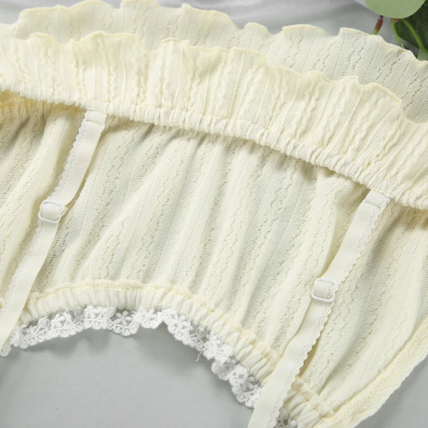 Lace Trim Ruffle Hem U-Neck Strap Cable Textured Cami & Casual Shorts Loungewear Summer Pajamas Set Women Sleepwear