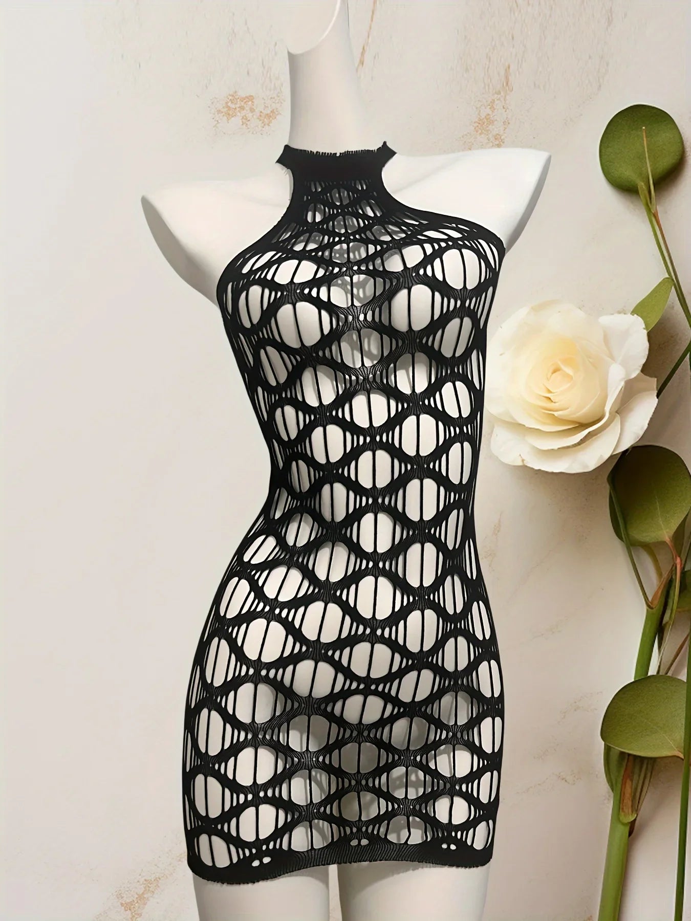Sexy Cover Up Hollow Out Fishnet Dress without Inside Bikini Sets Summer Holiday Elastic Mini Bodycon Black Dress Free Size