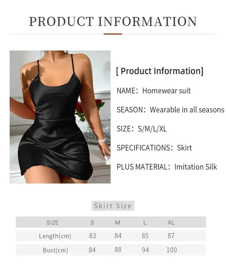 Valentine's Day Gift Summer Sexy Women's Backless Ice Silk Slip Short Mini Dress Simulation Silk Nightdress Casual Nighties