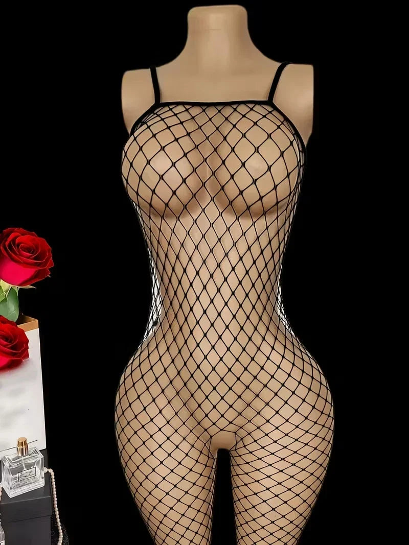 One Piece Crotchless Bodystocking For Sex Lace Transparent Lingerie Elasticity Fishnet Bodysuit Erotic Underwear Sexiest Outfit