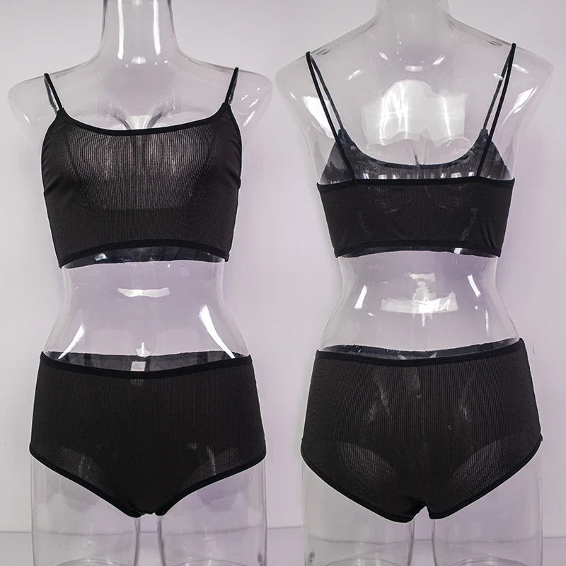 2pcs/pack Seamless Women Underwear Set Wireless Panties and Bra Sexy Briefs Tank Crop Top Brassiere Black Sexy Lingerie Sets