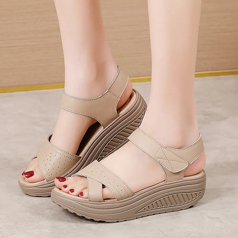 Women Comfortable Sandals Wedges Platform Ankle Strap Casual Orthotic Walking Sandals Orthopedic Arch Support 5cm heel