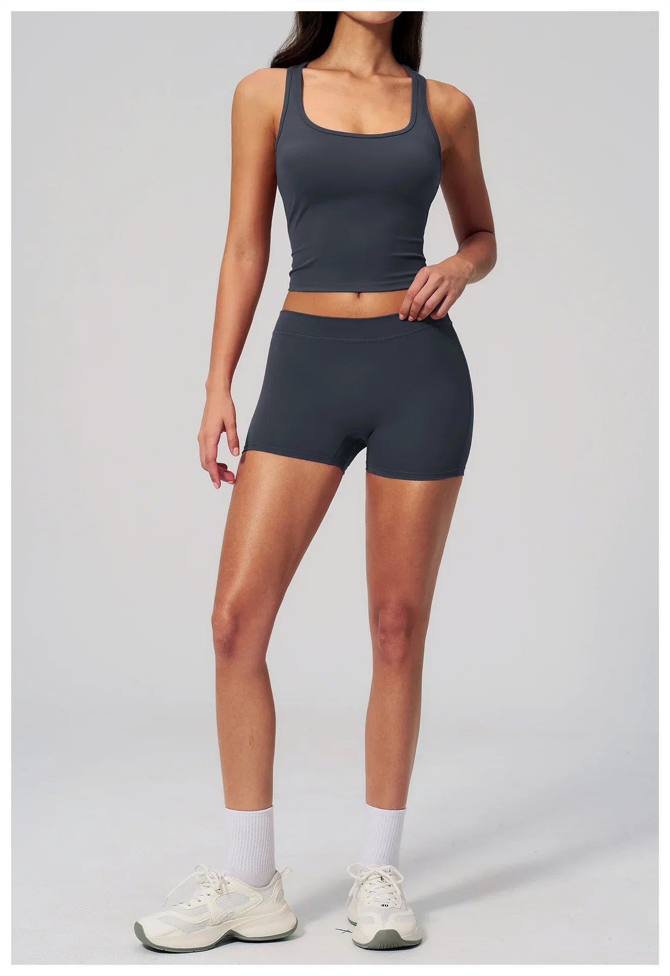 Gym Women Yoga Sets Women Brushed Square Neck Slim Sports Tank Top Fitness Suit Outwear Running High Waist Shorts Tracksuit