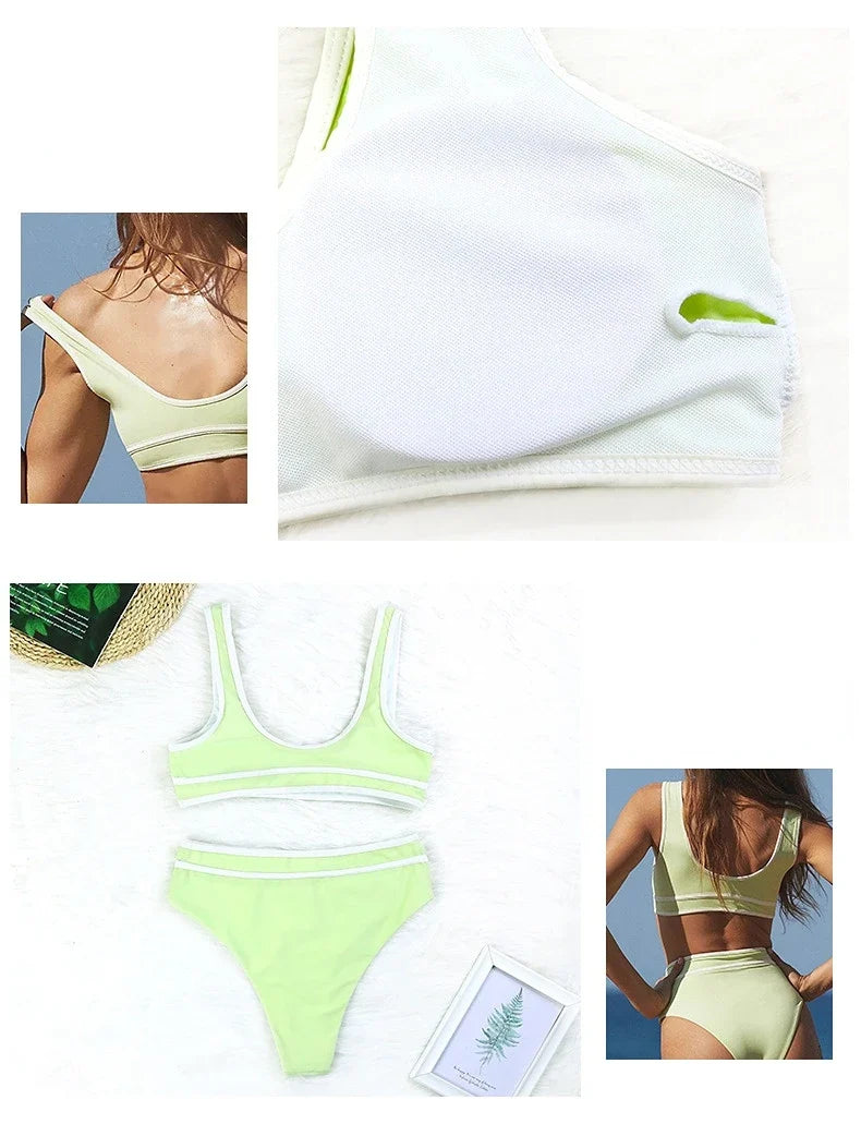 2026 Sexy Sports Bikini Women Push Up Swimwear Swimsuit High Waist Patchwork Solid Bikinis Set Bathing Suit Beach Bikini Female