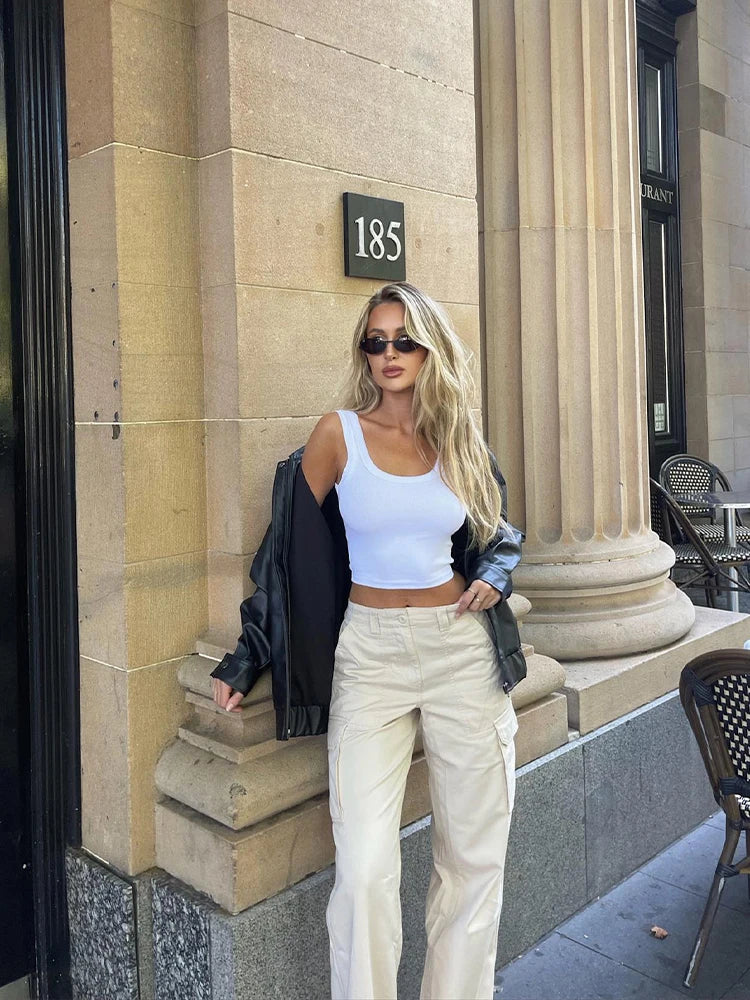 Women Solid Square Neck Ribbed Tank Top Camisole Women Summer Basic Elastic Sleeveless Crop Tops