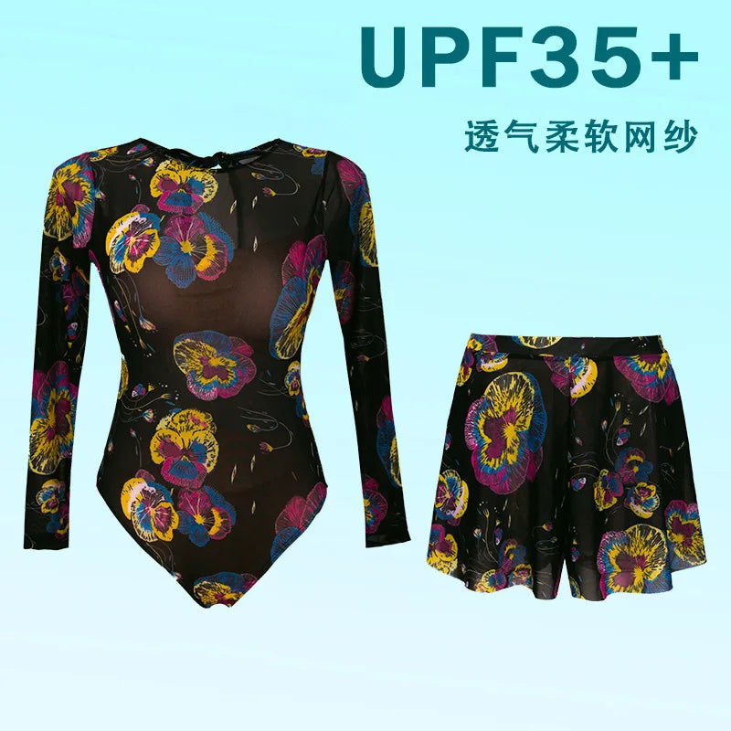 2026 Swimwear Women Long Sleeved Sun Protection One Piece Swimsuit Female's Sports Bathers Swimming Bodysuit Beach With Cover Up