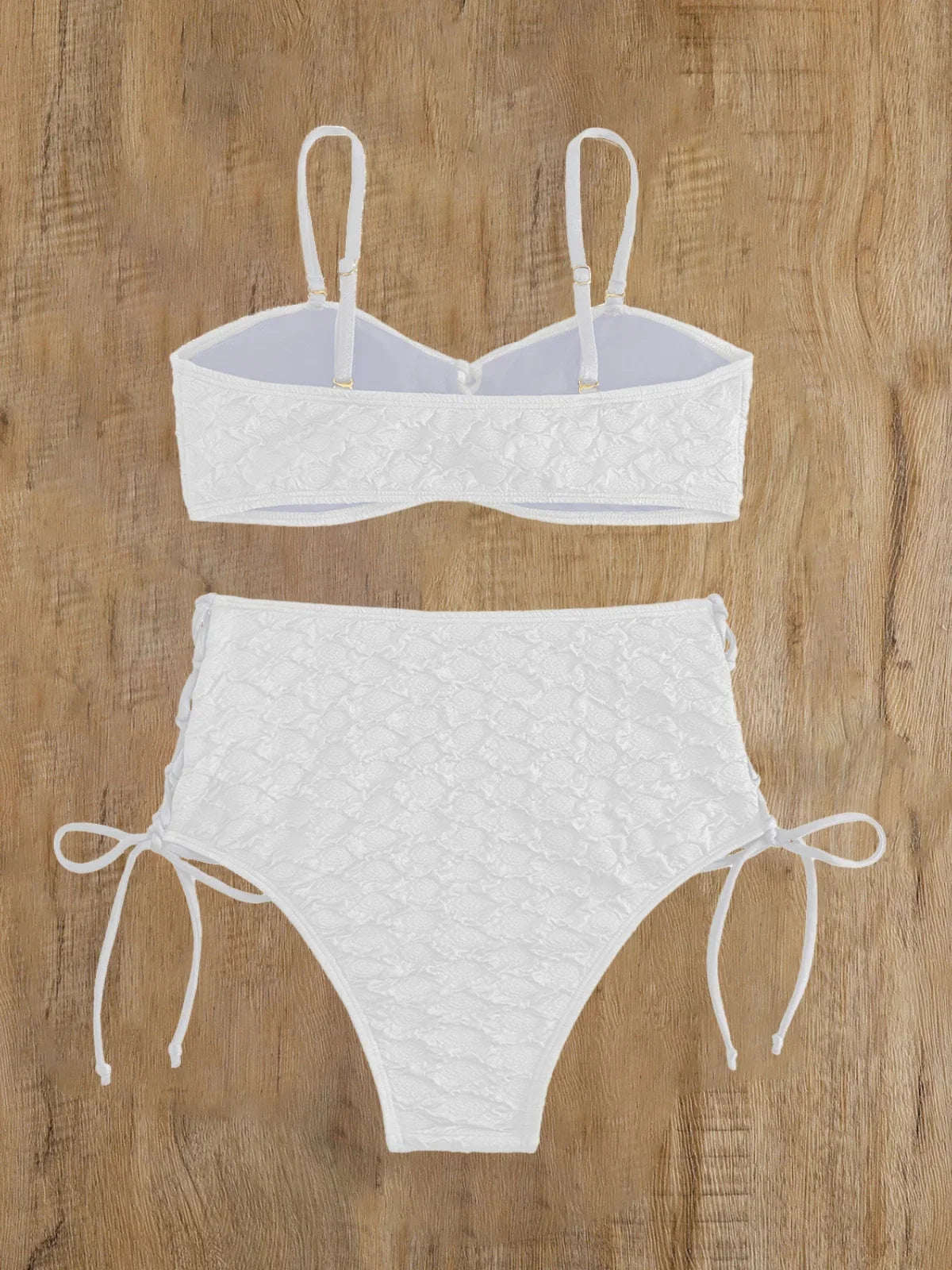 Sexy Drawstring Side High Waist Bikini Set 2025 Women Solid White Hole Out Push Up Swimsuit Beach Bathing Suit Holiday Swimwear