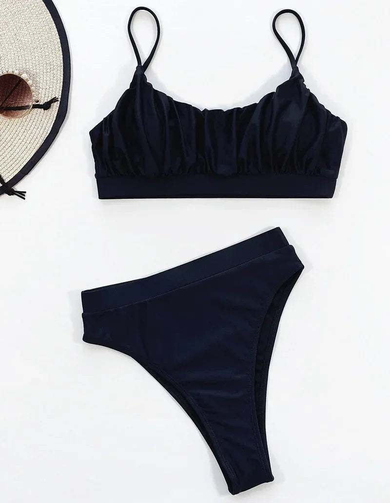 2026 Wrinkled Ruched High Waist Bikini Women Swimsuit Female Swimwear Two Pieces Bikini Set High Cut Bathing Suit Swim Beachwear