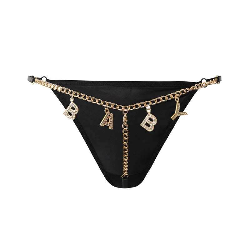 Flash Diamond Letter Pendant Design Thongs Low Waist Intimates Panties Women's Sexy Underpants Transparent Erotic Underwear