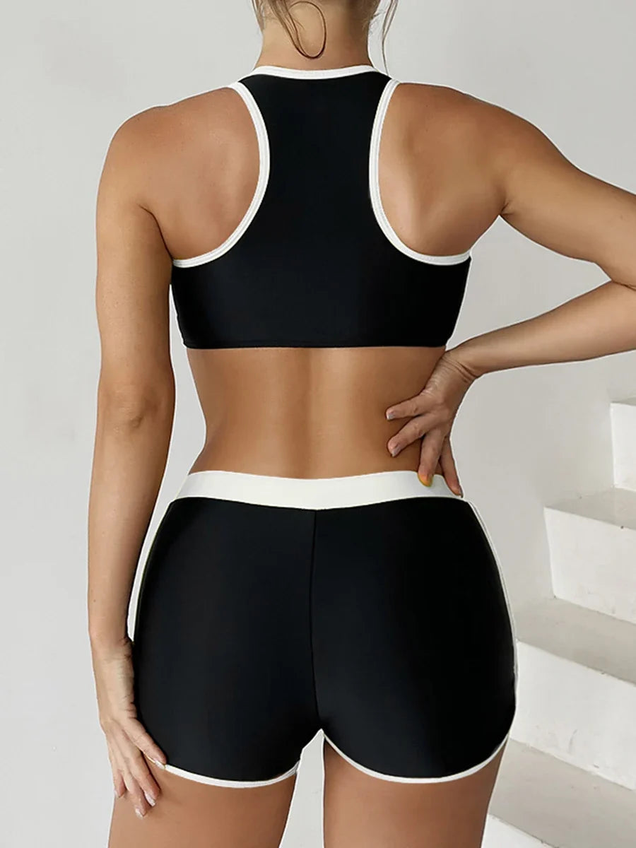 2026 Zipper Bikini Set Two Piece Swimsuit Women With Shorts Sports Swimwear Female Bathing Swimming Suit Beach Wear Summer