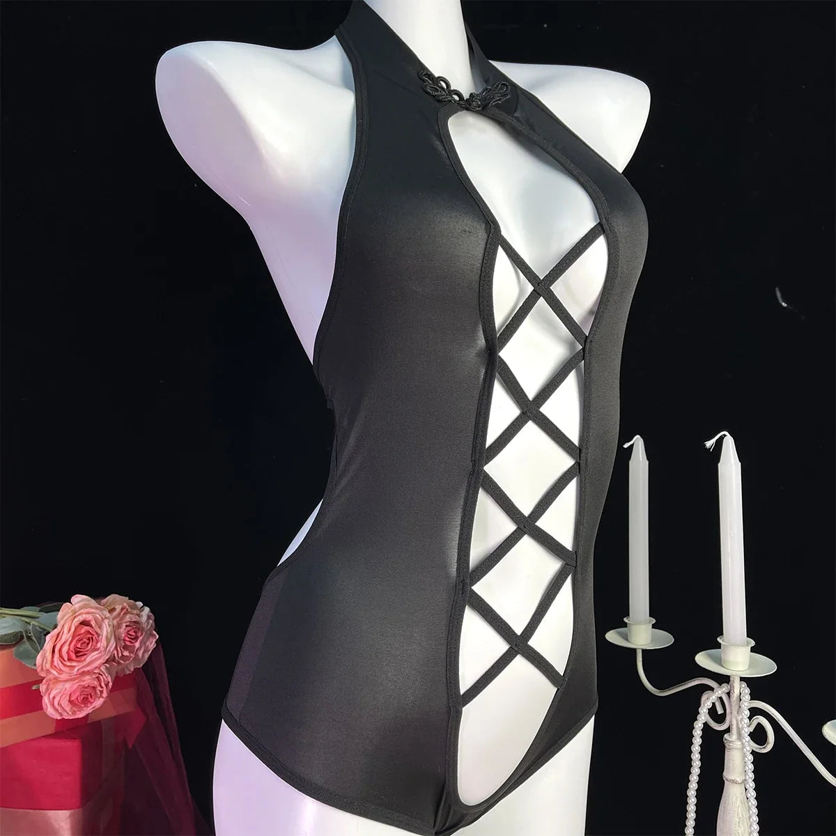 Hot Sexy Lingerie Lace Erotic Teddy Bodysuit Women Sexy Underwear Hollow Perspective Crotchless Stripper Clothing Babydoll Dress