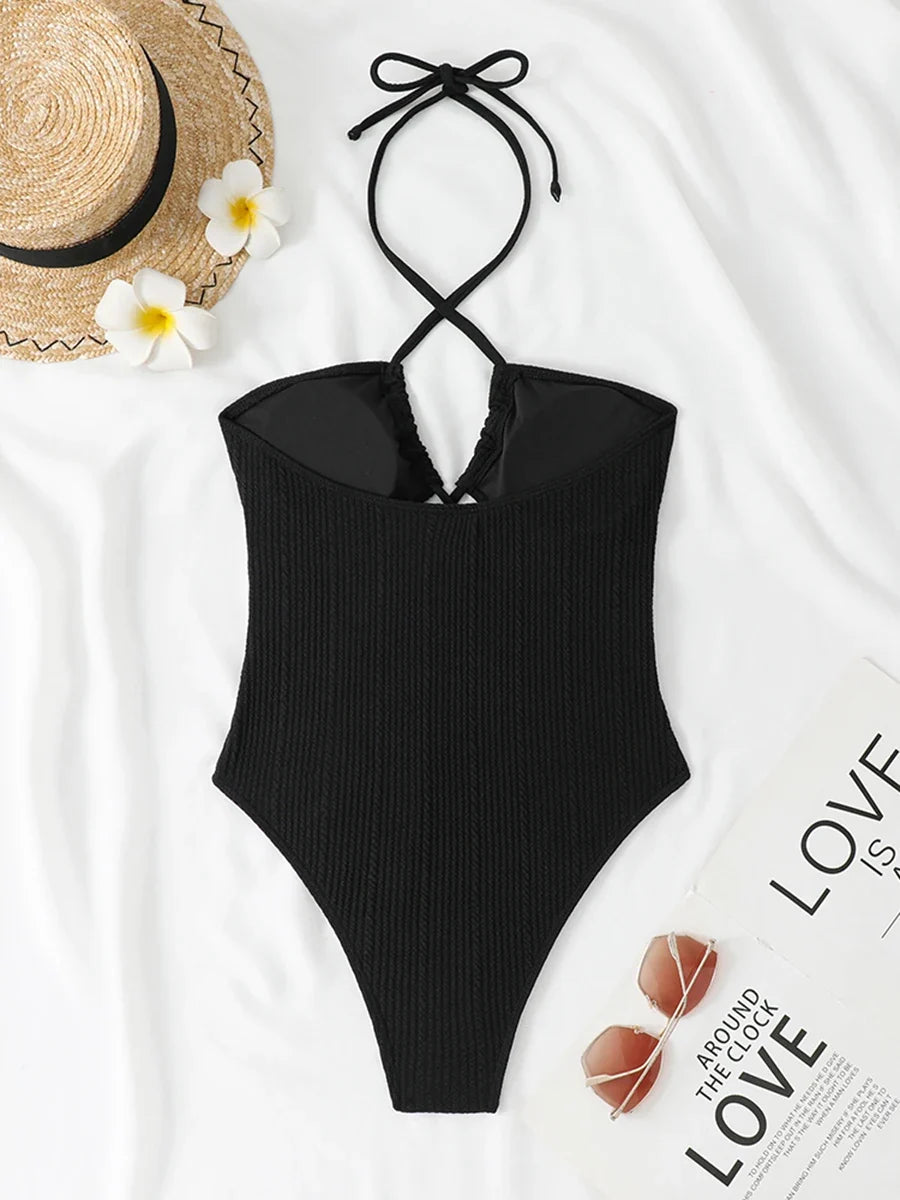 2026 Sexy Halter Swimsuit One Piece Hollow Swimwear Women Bathers Bathing Swimming Swim Suit Female Beachwear